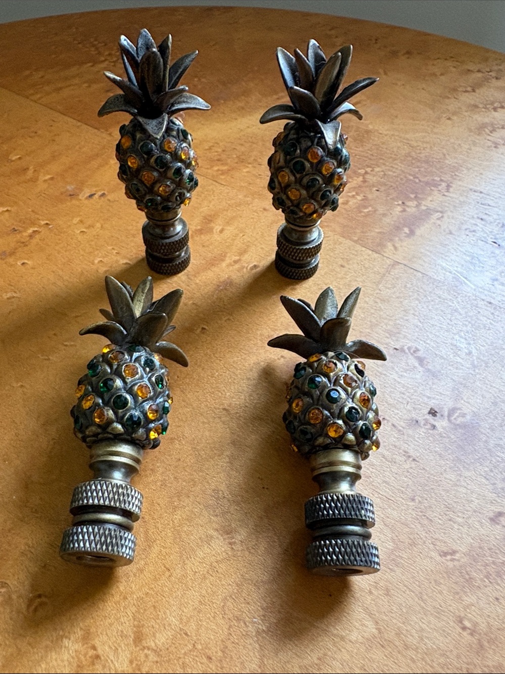 Pineapple Lamp Finial Set with Amber Rhinestones - Set of 4
